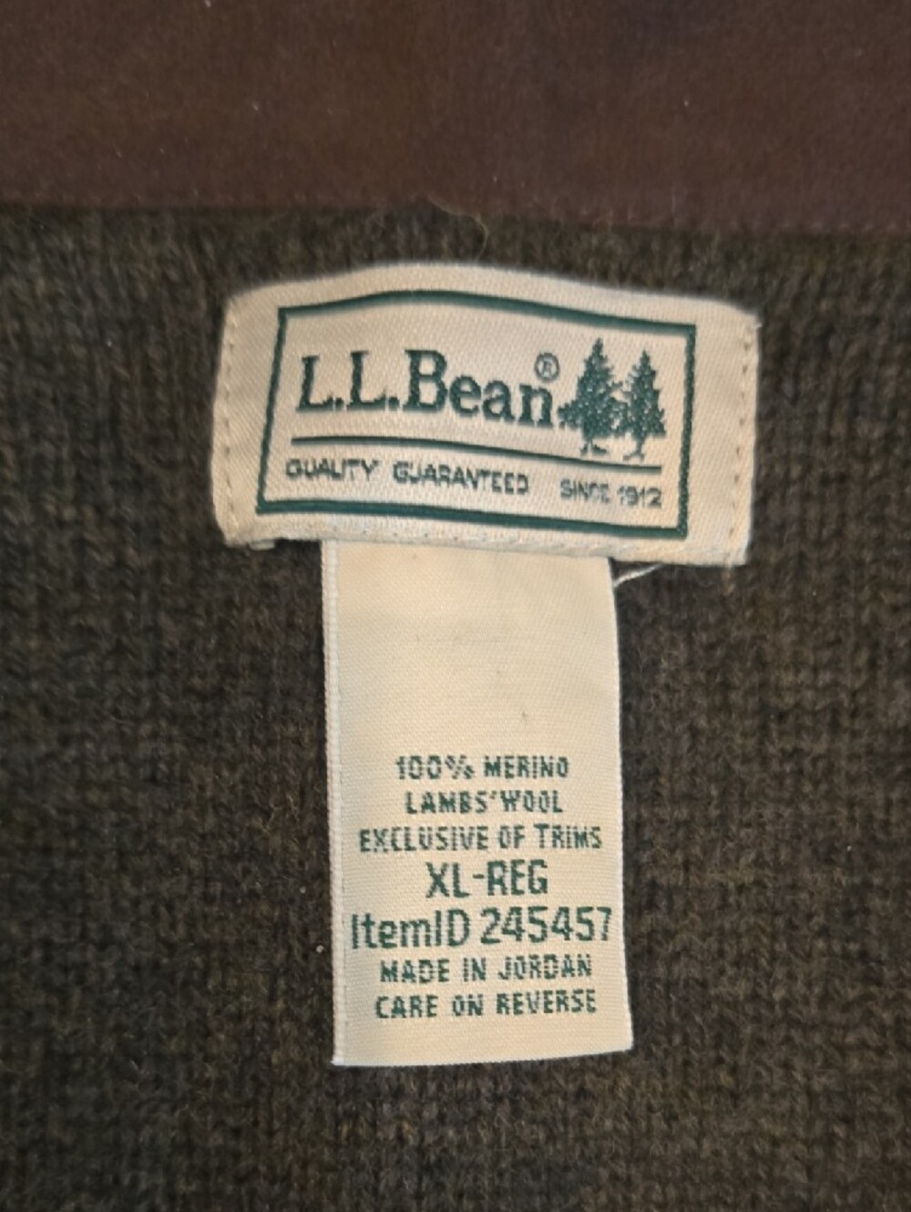 L.L. Bean Dark Green Merino Wool Sweater Vest - Picture 2 of 6